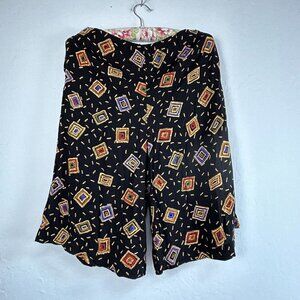 Naturally Petite Honolulu Hawaii Wide-Leg Capri Pants Pull-On Black Printed